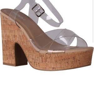 Platform Sandal with a Wedge High Block Heel and Clear Straps and Buckle
